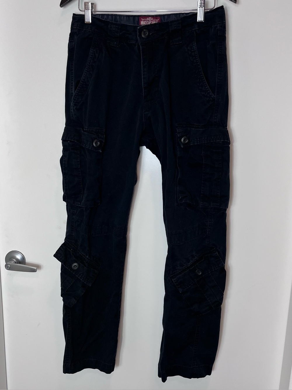 Matchstick Tactical Cargo Pants Black Multiple Pockets Pink Flannel S 29 Grunge